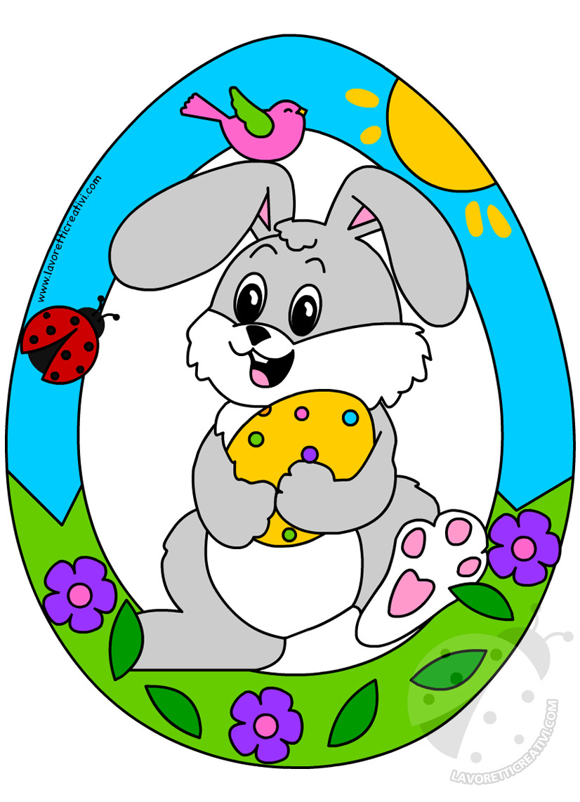 Coniglio pasquale con cartoon con uovo di Pasqua Immagine e