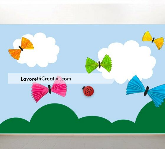 decorazione parete con farfalle di carta